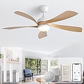 Sofucor 52" Smart Ceiling Fan, Indoor/Outdoor Ceiling Fans with Lights and Remote, Compatible with Alexa/Google/App, 3-Color Light 6-Speed Timing Reversible DC Motor for Bedroom Living Room Patio