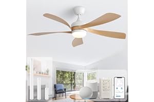 Sofucor 52" Smart Ceiling Fan, Indoor/Outdoor Ceiling Fans with Lights and Remote, Compatible with Alexa/Google/App, 3-Color Light 6-Speed Timing Reversible DC Motor for Bedroom Living Room Patio