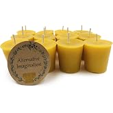 12 Pack of Beeswax Votive Candles - 100% Pure, Natural Beeswax with Natural Light Honey Scent - 15 Hour Burn - Alternative Imagination