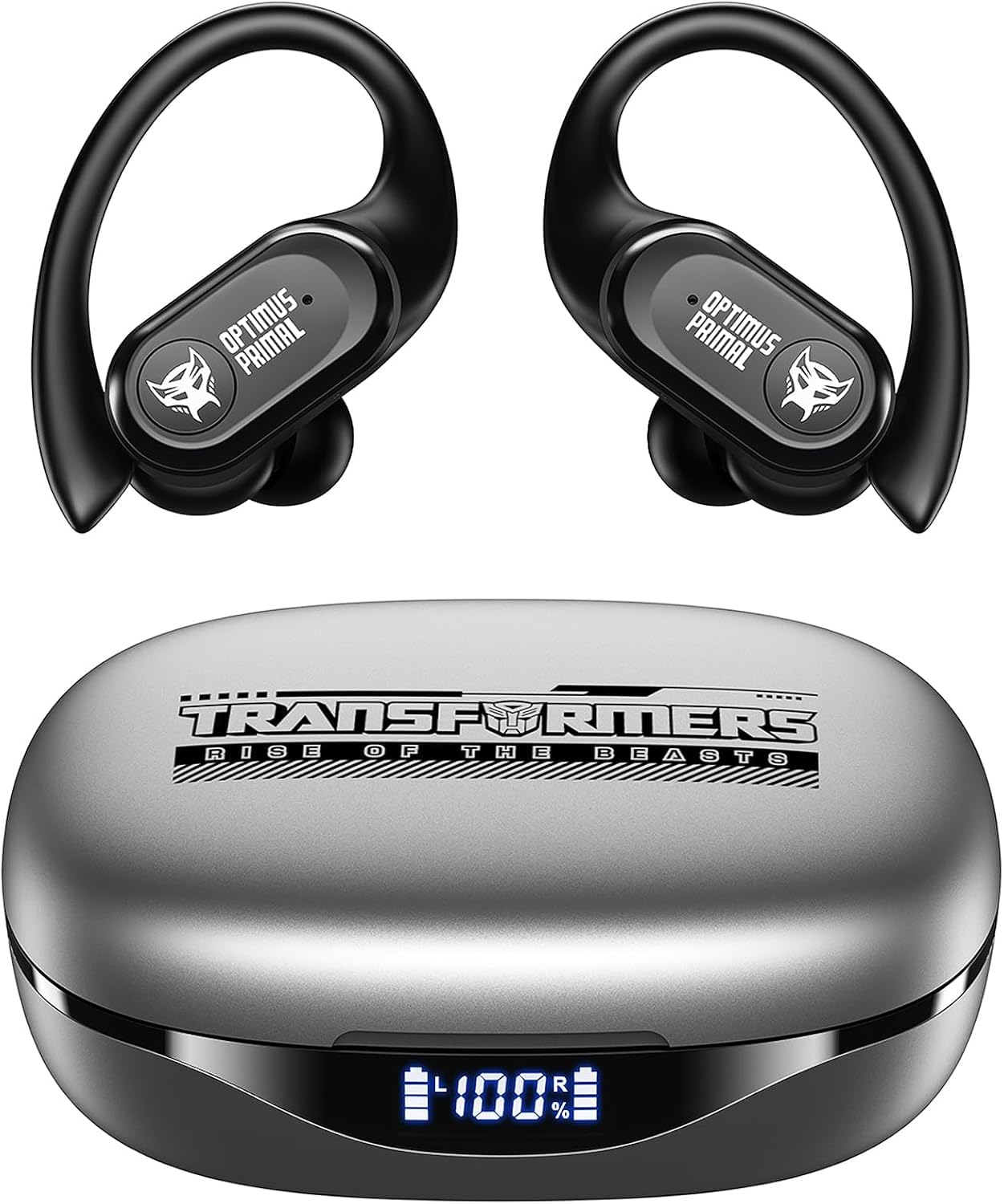 Photo 1 of Transformers Over The Ear Earbuds Wireless Bluetooth 5.4 LED Power Display Earbuds with Earhooks 65H Playtimes Deep Bass IPX5 Waterproof Ear Buds for Sports/Workout, TF-T26 Optimus Prime