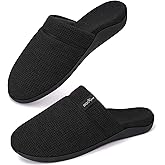 ERGOfoot Orthopedic Slippers for Women, Slip-On Style Summer Slipper with Arch Support, Cozy Comfy Scuff House Shoes for indoor and outdoor with Non-Slip Rubber Sole/Black W9