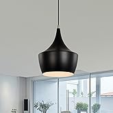 Edvivi 1-Light Pendant Light Modern Matte Black and Brushed Nickel Ceiling Light with Black Geometric Metal Shade, Adjustable