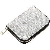 AsAlways Rhinestone Credit Card Holder for Women RFID Blocking Wallet Slim Leather Zipper Card Case Wallet (Silver)