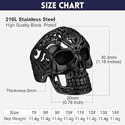 Bandmax Black Skull Ring for Women Men Black Sugar