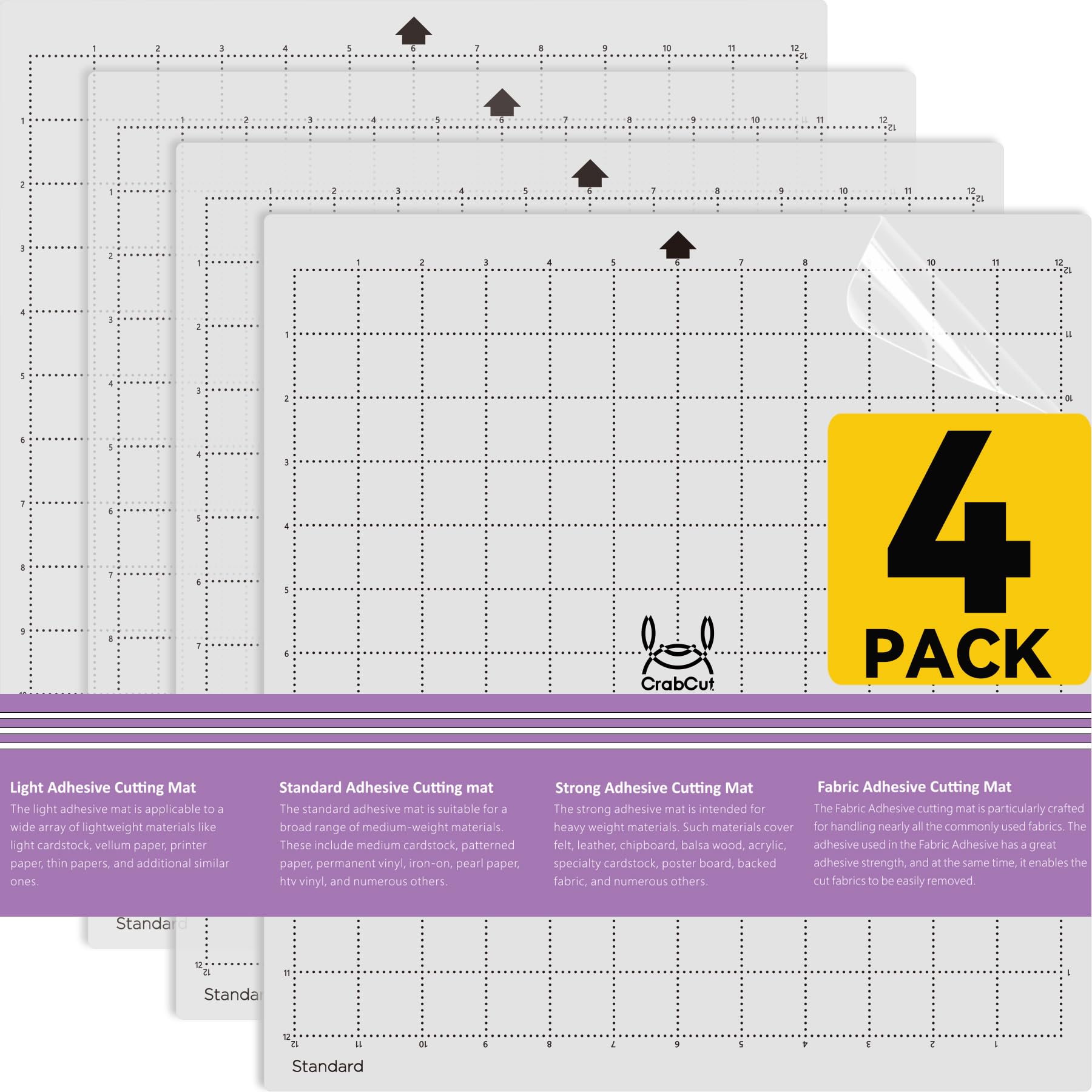 Crabcut Cutting Mats for Silhouette Cameo 5/4/3/2/1 12x12 Inch 4 Mats Standard Stickness Dot Design Durable Long Lasting Replacement Sticky Cut Mat for HTV Vinyl Cardstock Projects