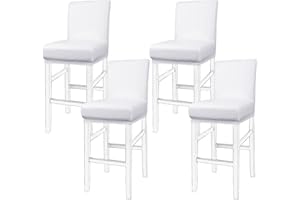 PiccoCasa Waterproof Bar Stool Covers, Faux Leather Pub Counter Height Side Chair Covers with Elastic Band White 4Pcs