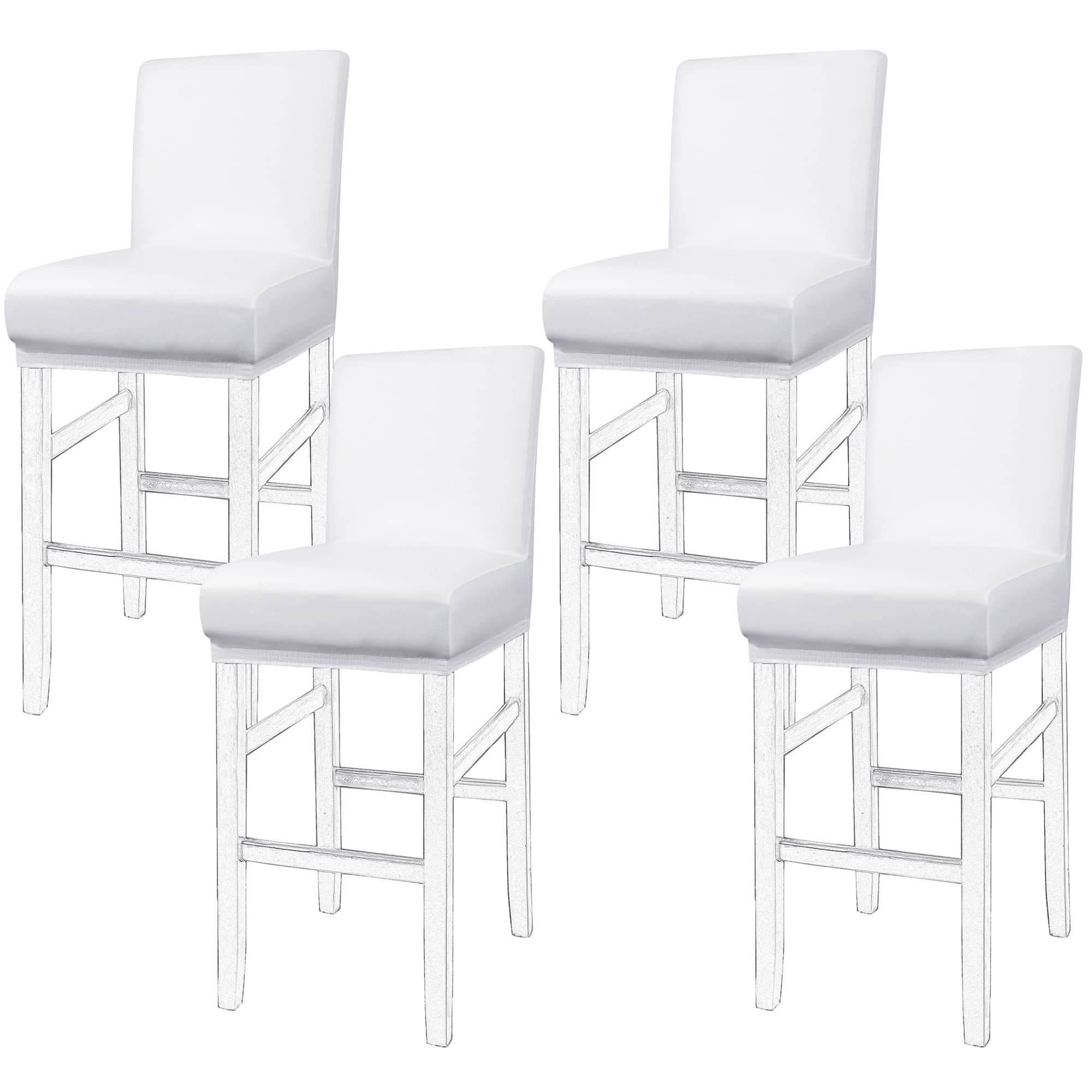 PiccoCasa Pack of 4 Bar Stool Covers, Waterproof Dining Chair Covers for Home Kitchen Dining Room Pub Counter, PU Leather Soft Removable Chair Cover Slipcover Protector White