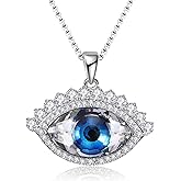 Richapex Evil Eye Necklace for Women 18K Silver Plated Necklace Pure Crystal Eye Pendant Protection Necklace Ojo Turco Turkish Amulet Luck Gifts Evil Eye Jewelry for Women
