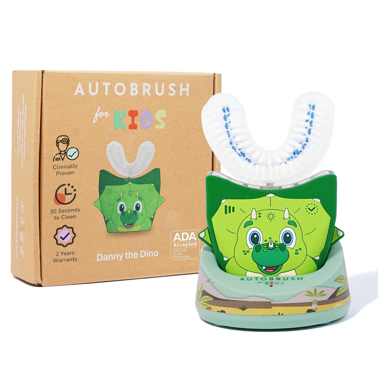 Photo 1 of autobrush Kids Electric Toothbrush – Only ADA Accepted U-Shaped Toothbrush, Clinically Proven Up to 5.1X Better Cleaning, 30 Seconds, Full-Mouth 360 Coverage, LED Lights, Music, Ages 3-5, Dinosaur