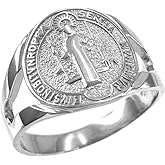 Religious Jewelry by LABLINGZ 925 Sterling Silver Saint Benedict Ladies Medallion Ring