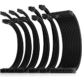 Asiahorse 16AWG Pro Power Supply Sleeved Cable for Power Supply Extension Cable Wire Kit 1x24-PIN/ 2x8-PORT (4+4) M/B,3x8-PORT (6+2) PCI-E 30cm Length with Combs(Dual EPS Black)