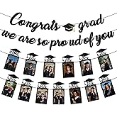 Graduation Photo Banner K-12th Grad, Congrats Grad and We are So Proud of You Banner for Graduation Decorations Class of 2026 Party Supplies