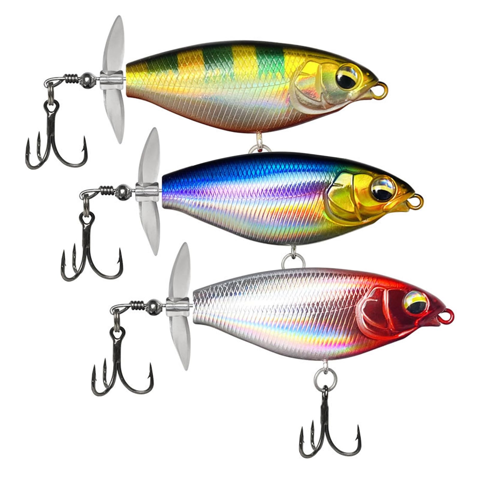 3 Pcs Floating Fishing Lures with Rotating Tail, Whopper Surface Lures for Pike, Bass, and Perch in Freshwater or Saltwater, Topwater Baits with BKK Hooks, Perfect Fishing Gift for Men