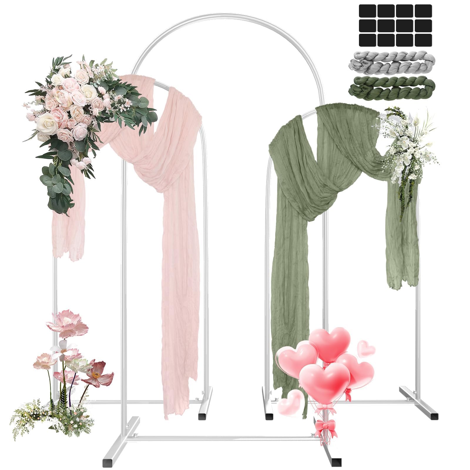 Photo 1 of Holldoor Metal Wedding Arch Backdrop Stand Set of 3 (4ft, 5ft, 6ft) with 2 Table Runners, White Arch Stand Frame for Birthday Party Wedding Baby Shower Decoration (White, 4ft+5ft+6ft)