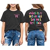 IsPICK Christian Shirts for Girls Christian Bow Print Faith Jesus Short Sleeve Tops Kids Graphic Cute T Shirts 4-12 Y