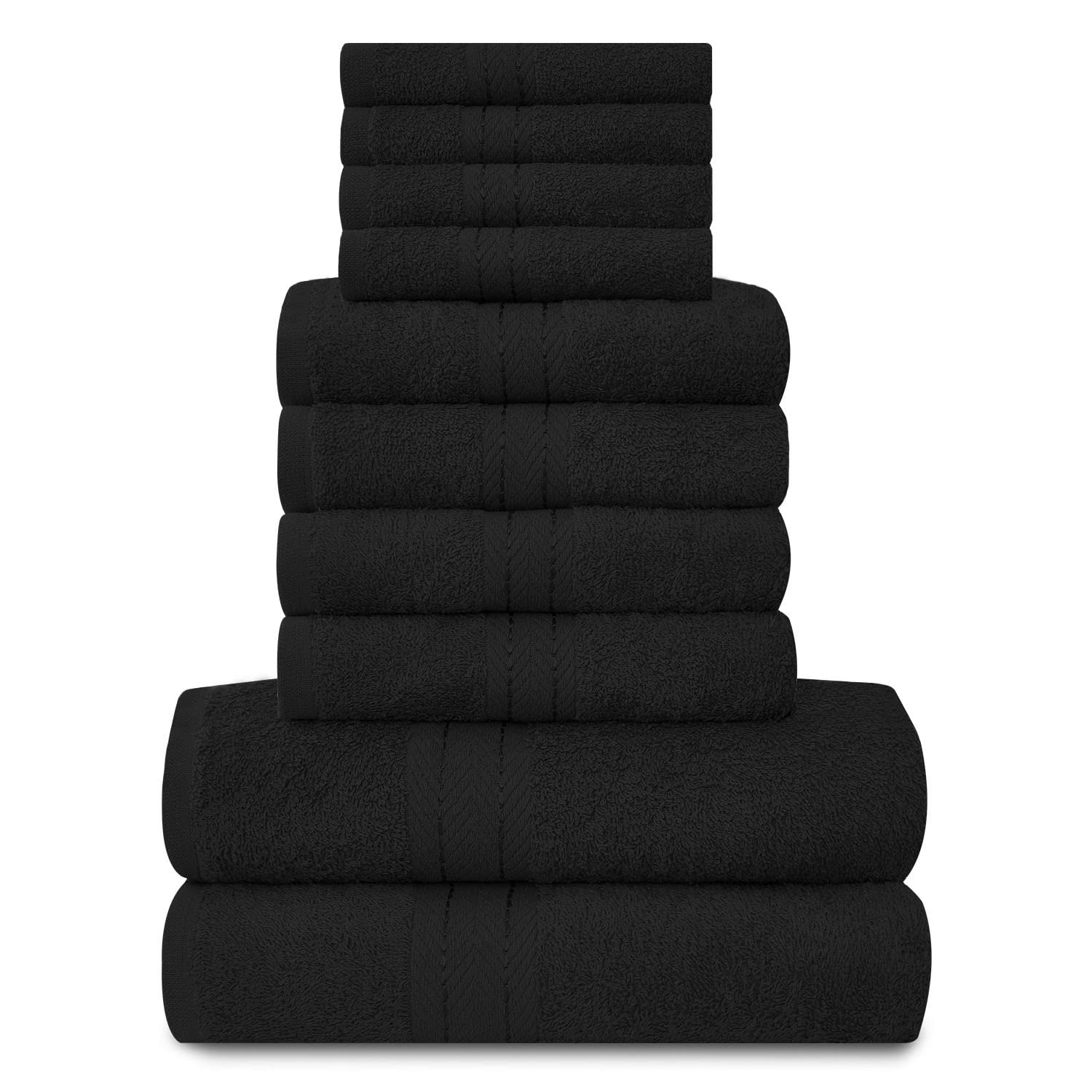 GC GAVENO CAVAILIA Towels Family Bale Set - 10 Piece 100% Egyptian Cotton, 4x Face 4x Hand 2x Bath Towel, Premium Quality Highly Water Absorbent Bathroom Accessories, Machine Washable, Black