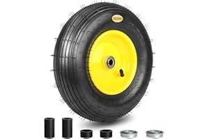 GICOOL Upgrade 4.00-6 Wheelbarrow Tire, 13" Rubber Pneumatic Wheel, Installed 5/8" Bearing with Extra 3/4" Bearing,1.75"- 6" Centered Hub(Explorer Series)