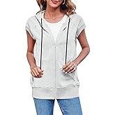 Fisoew Women's Sleeveless Zip Up Hoodies Casual Loose Fit Drawstring Sweatshirts Lightweight Jackets Vest with Pockets