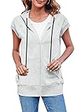 Fisoew Women's Sleeveless Zip Up Cotton Hoodies