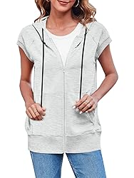 Fisoew Women's Sleeveless Zip Up Cotton Hoodies