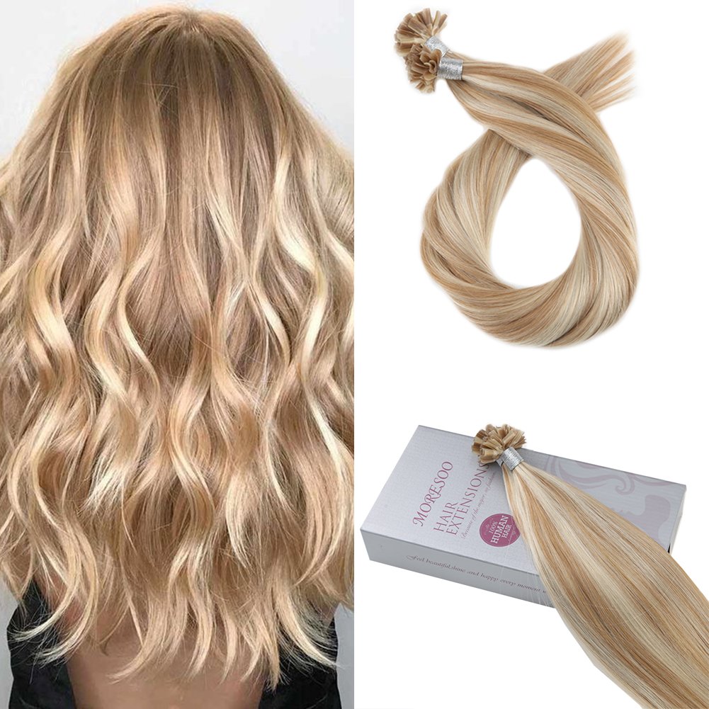 Moresoo Keratin U Tip Hair Extensions Human Hair Extensions 16 Inch Fusion
