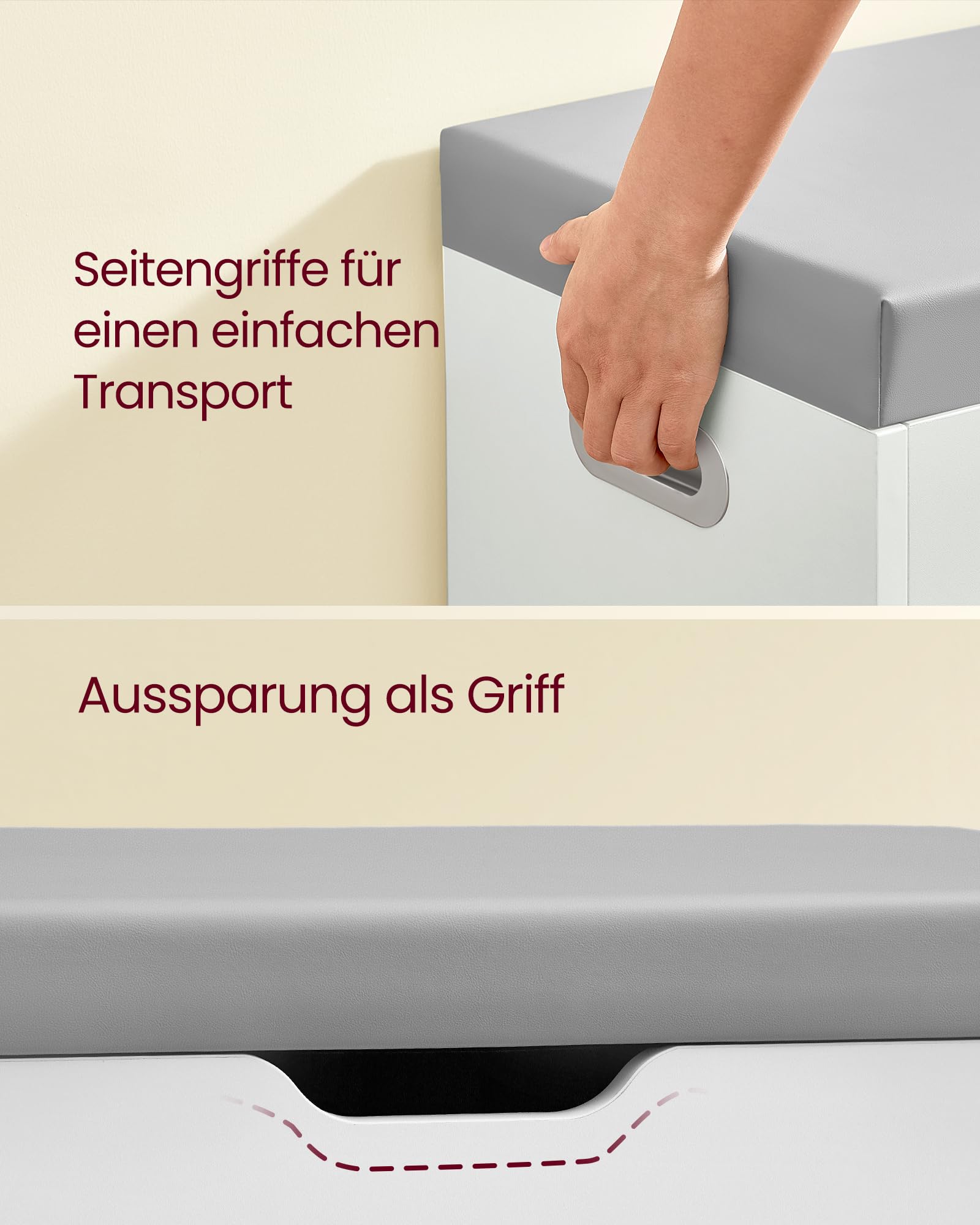 VASAGLE Schuhbank mit Sitzfläche, Sitzbank mit Stauraum, gepolstert, Fach unter Sitzkissen, Schuhregal Wohnzimmer, Flur, bis 136 kg belastbar, 30 x 80 x 44 cm, wolkenweiß-Taubengrau LHS030W01 6