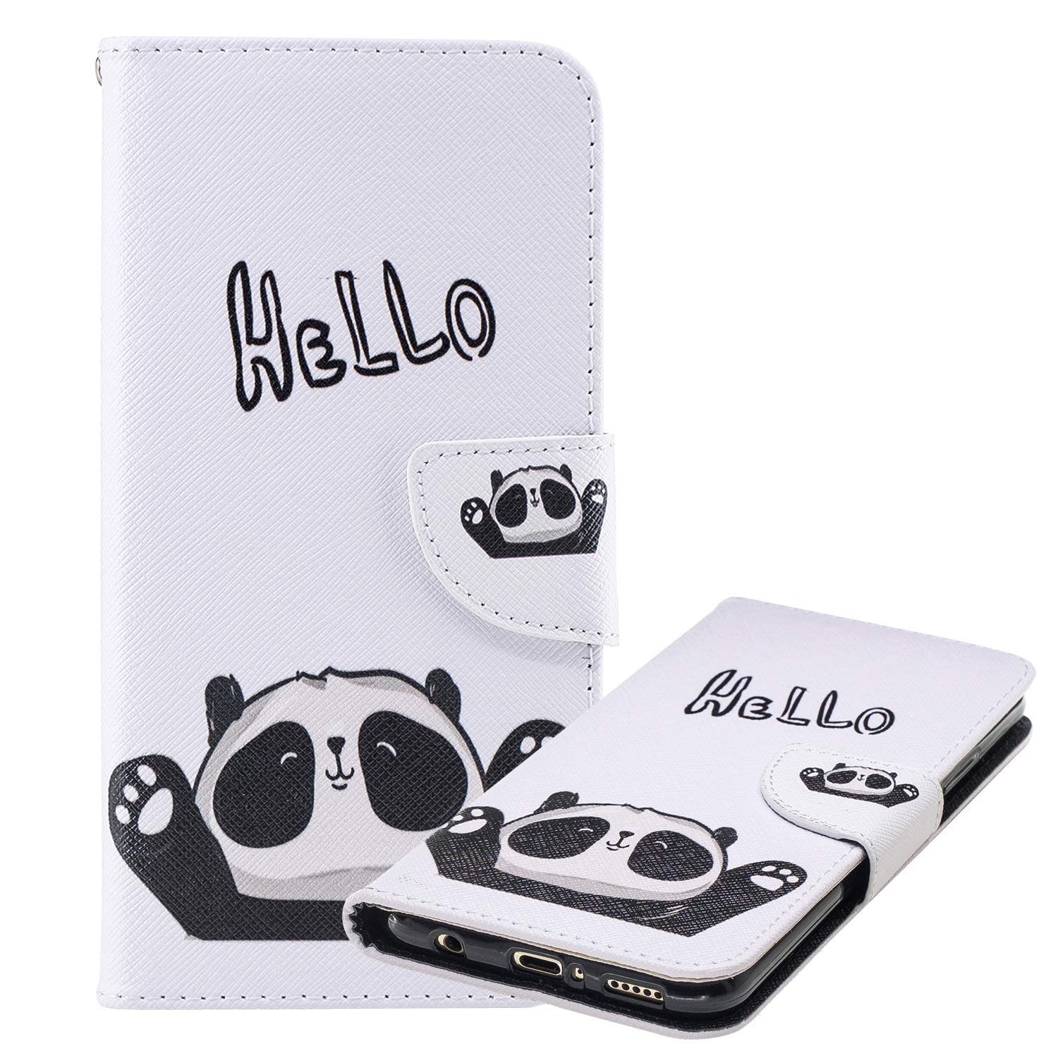 Laybomo Case for Huawei Mate 20 lite Cover Case PU Leather Wallet Bumper Soft TPU Folio Slim Flip Case Stand Magnet ID Card Slot Protective Holster Case for Huawei Mate 20 lite, Hello Panda Print