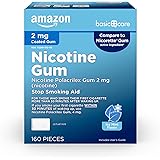Amazon Basic Care Nicotine Polacrilex Coated Gum, 2 mg (nicotine), Stop Smoking Aid, Ice Mint Flavor; quit smoking with ice m