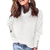 SunnyMelody Womens Oversized Turtleneck Sweater for Women Fall Winter Spring 2025 Trendy Cozy Soft Warm Knitted Dressy Casual Mock Turtle Neck Long Sleeve Button Knit Pullover Sweaters White XL