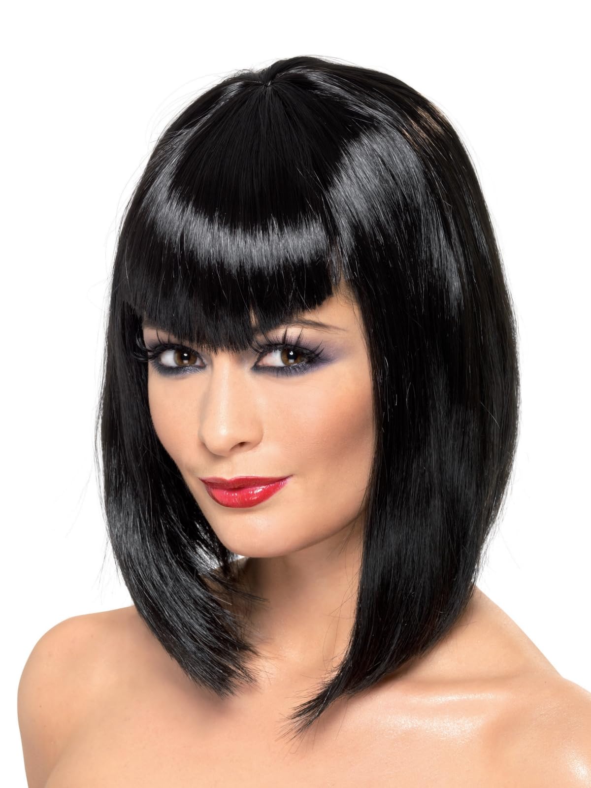 Smiffys Vamp Wig, Black Short with Fringe, Halloween Fancy Dress Accessory, Adult Dress Up Wigs