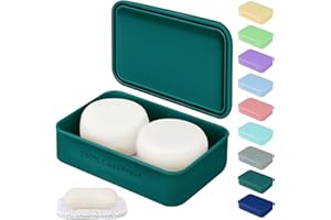 ZIRWTI Large Leakproof Travel Soap Case, Silicone Shampoo Bar Soap Dish Holder with Drainage Layer, Travel Soap Container, Portable Bar Soap Box for Shower, Traveling, Gym, Bathroom (Green)