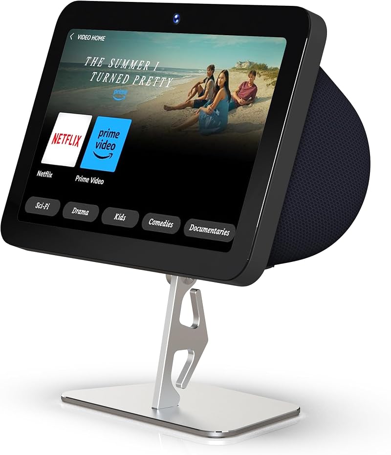 niubuy Adjustable Metal Stand for Echo Show 8 3rd Gen Tilt Cord Storage Silver