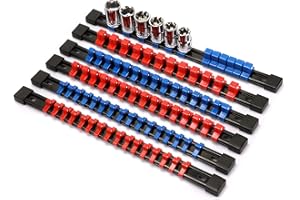 EMENTOL 6PCS ABS Socket Organizer, 1/4", 3/8", 1/2", Premium Quality Socket Holders, Blue&Red Clips