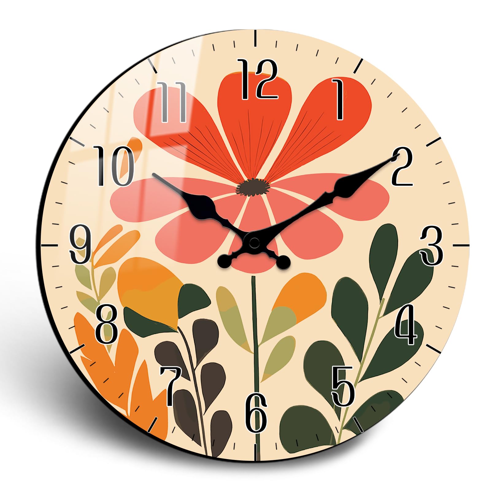 Photo 1 of 16 Inch Large Retro Floral Wall Clock - Magnificent Floral Display In Retro Tones, Silent Non-Ticking Wall Clocks Decorative, Battery Operated, Analog Round Clock For Living Room & Dining Area
