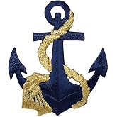 Anchor, Nautical, Seafaring, Embroidered, Iron on Patch (Navy Anchor, Gold Rope)
