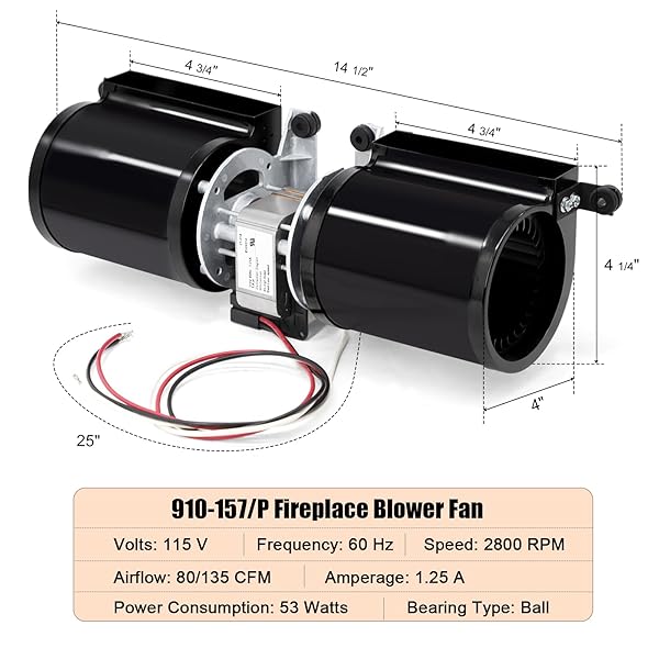 910-157/P FIREPLACE BLOWER MOTOR FOR REGENCY WOOD STOVE, NORDICA, VALLEY COMFORT AND OSBURN FIREPLACE INSERT, 910-157/P REGENCY BLOWER FAN REPLACEMENT FOR ROTOM R7-RB167, HAMPTON HI300, H2100.