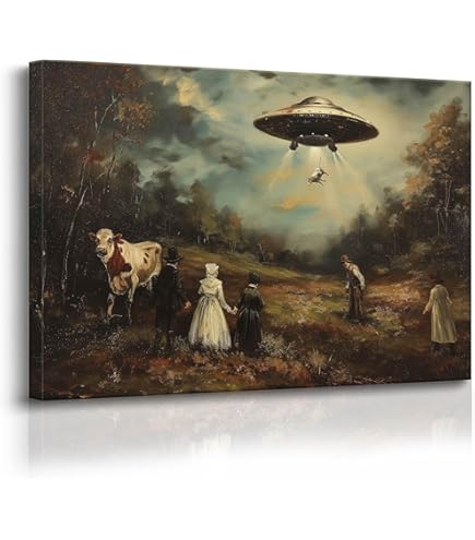 絵画 UFO Amazon.com: Retro Ufo Canvas Wall Art Wildflower Field Vintage