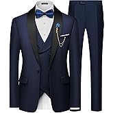 MAGE MALE Men's Slim Fit 3 Piece Suit One Button Solid Shawl Lapel Blazer Jacket Vest Pants Set with Tie Pocket Square