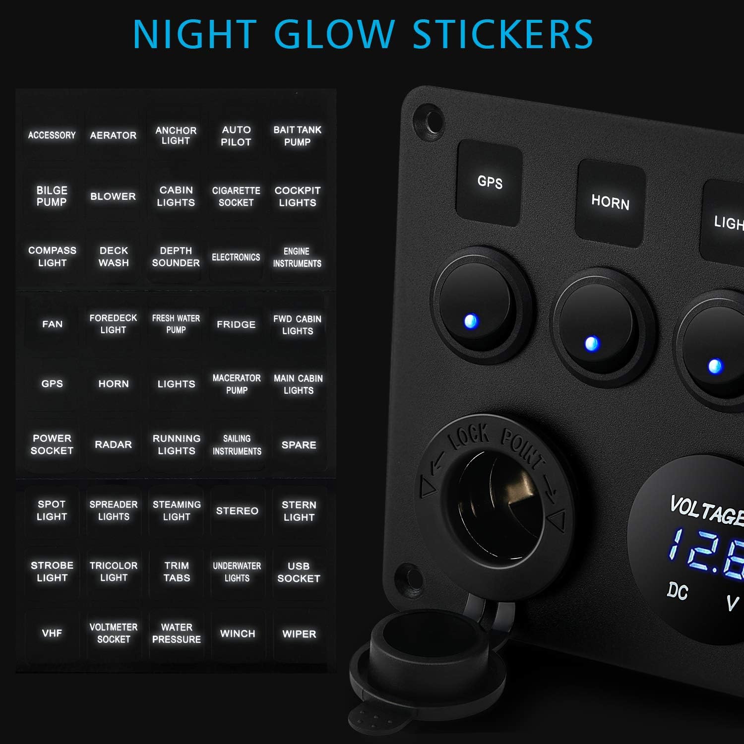 Kohree 5 Gang Rocker Switch Panel 12V Waterproof for RV Boat Car Vehicles Truck Marine, Toggle Led Switch Panel Digital Voltmeter Display Dual USB Charger Port DC: Automotive