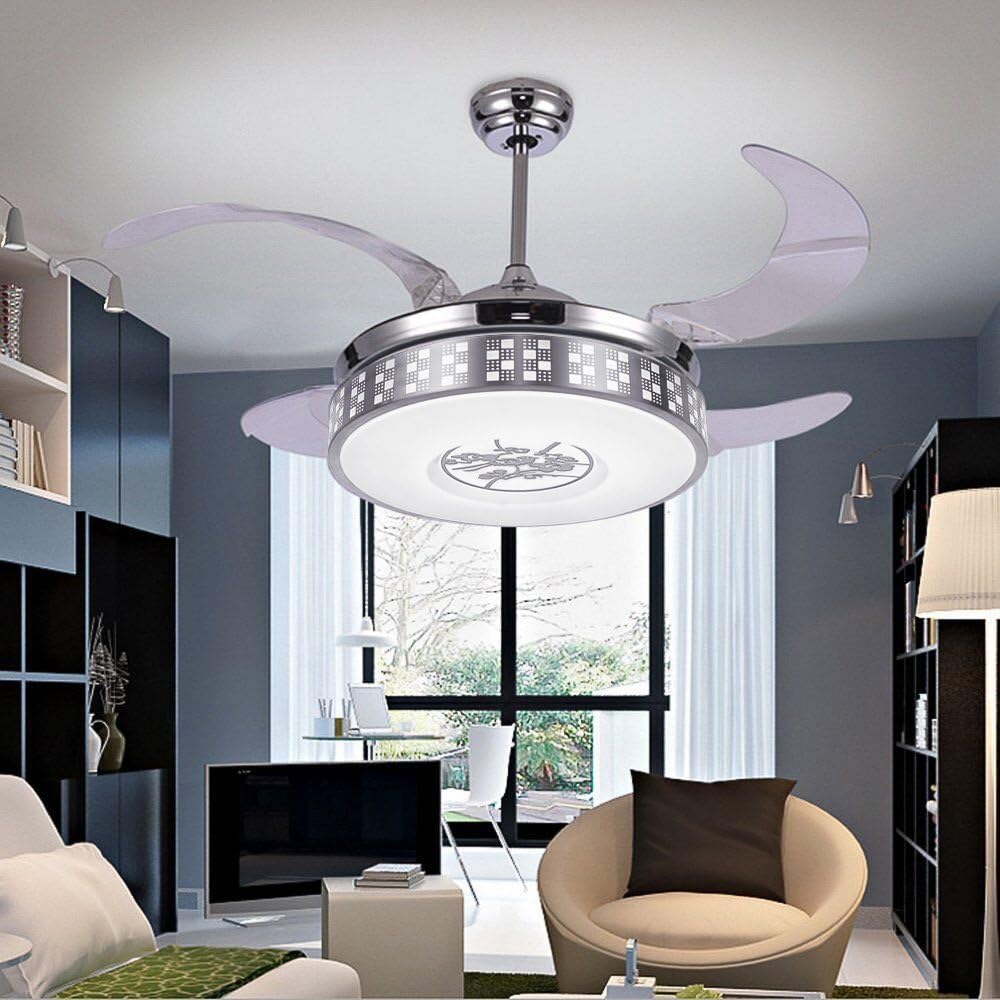 COLORLED Retractable Blades Indoor Ceiling Fan with Light and Remote -42 Inch Modern Style Fan Chandelier-for Bedroom, Living Room and Dining Room Lighting Fixture