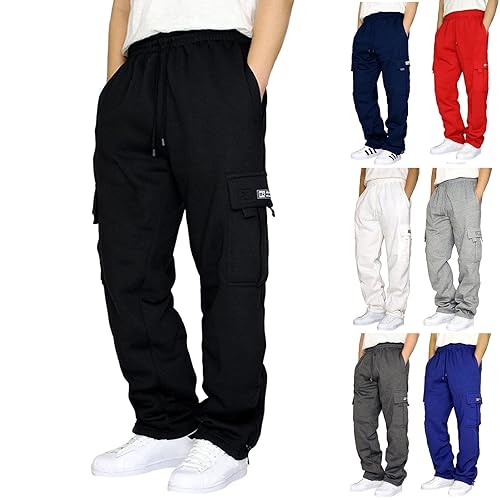 Couawaticy Joggers for Men UK Tracksuit Black Jogging Bottoms Men’s Fleece Joggers Open-Hem Sweatpants with Pockets Drawstring Trousers Gym Workout