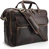 Polare 18'' Thick Full Grain Leather Fit 17.3" Laptop Business Briefcase Work Bag Overnight Bag For Men