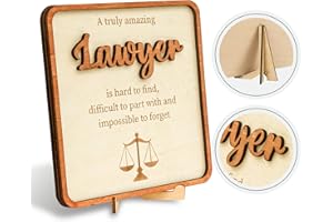 WOODAMORE New Lawyer Gifts for Women Men - Law School Graduation Gifts for Law Student Male, Wooden Law School Gifts for Lawyers Female, Lawyer Congratulations Plaque Desk Office Decorations
