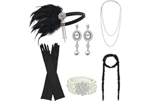 DRESHOW 1920s Great Gatsby Accessories for Women Flapper Headpiece Headband Gloves Costume Harlem Nights Accessories Set