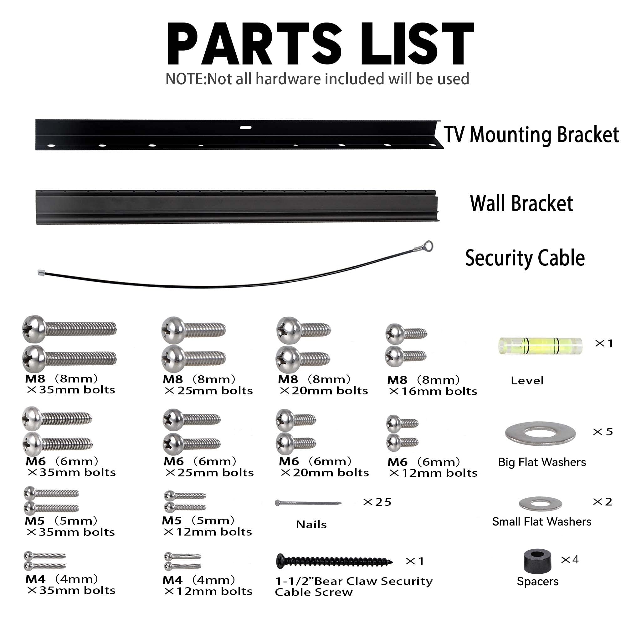 No Stud TV Wall Mount, Drywall Studless TV Hanger No Damage, No Drill, Non Screws, Dry Wall Flat Screen TVs Easy Install Bar Bracket fits VESA 12-55 inch TVs up to 99 lbs, Include Hardware Levels