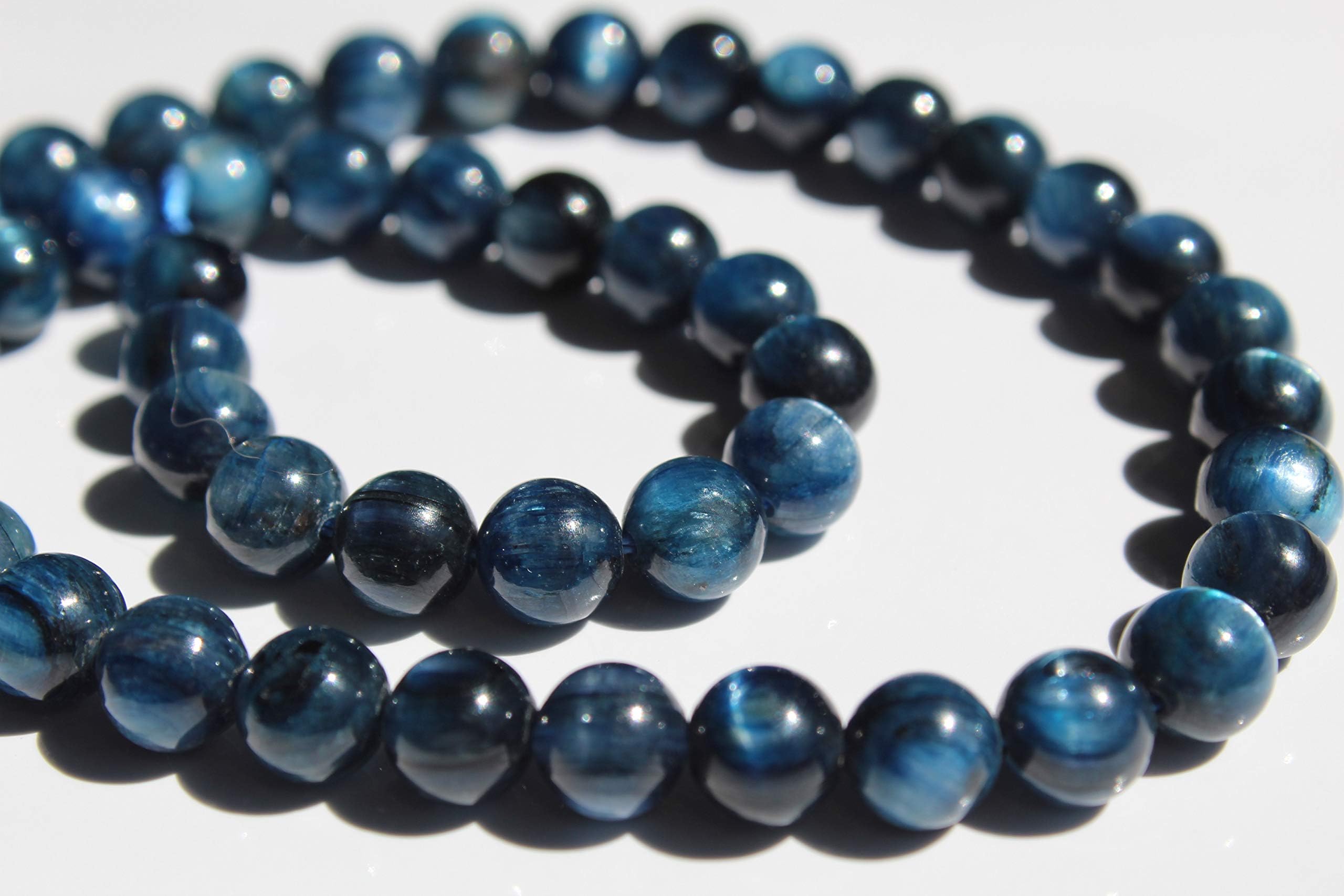 Kyanite, 7-7.5mm Natural, Energy Gemstone | Healing Power for Jewelry Making | Loose Beads | 1strand 15.5 inch (50-55 Beads) | Well Polished Round | Oxxysaon