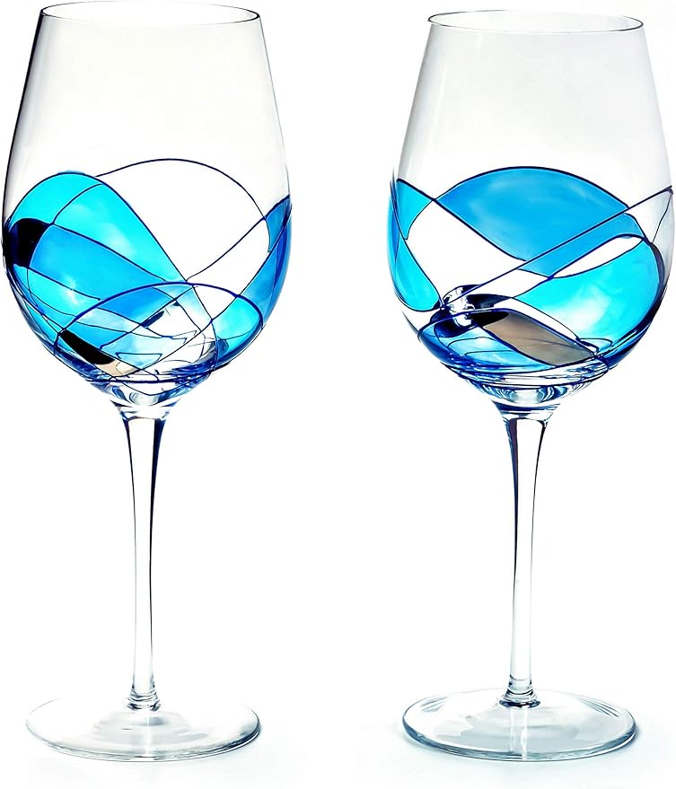 ANTONI BARCELONA Large Wine Glass Luxury Blue Line 29 OZ Set 2