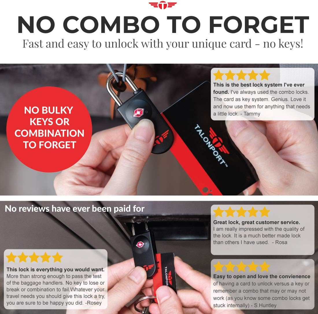 Keyless TSA Approved Luggage Locks with Lifetime Card Keys & No Combo to Forget (4 Pack): Home Improvement