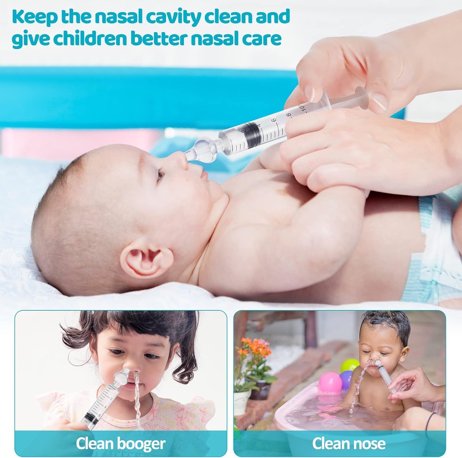 Baby Nasal Aspirator, Sinus Rinse System Professional Baby Nasal Irrigator- Portable Infant Nose Cleaner Quick Rinse Device for Newborn Infants Kids Children- BPA Free More Convenient, 4 Packs 1