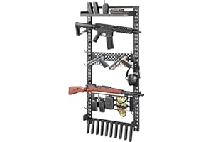 VEVOR Gun Rack Wall Mount, Heavy Duty Steel, Indoor Rifle Shotgun Rack with Magazine Holder, MOLLE Panel, Gun Accessories Dis